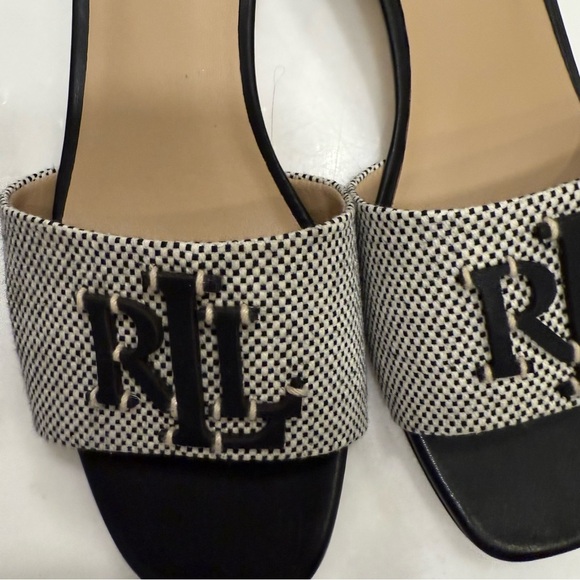 Ralph Lauren “Fay” Women’s Canvas & Leather Sandals Ivory/Black Sz 7.5 - Picture 7 of 10